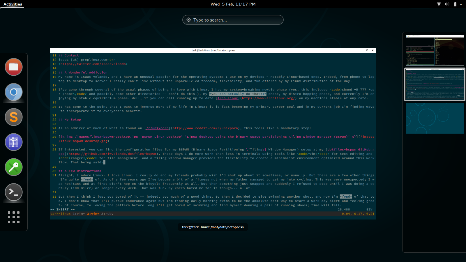 Linux desktop using the GNOME desktop environment