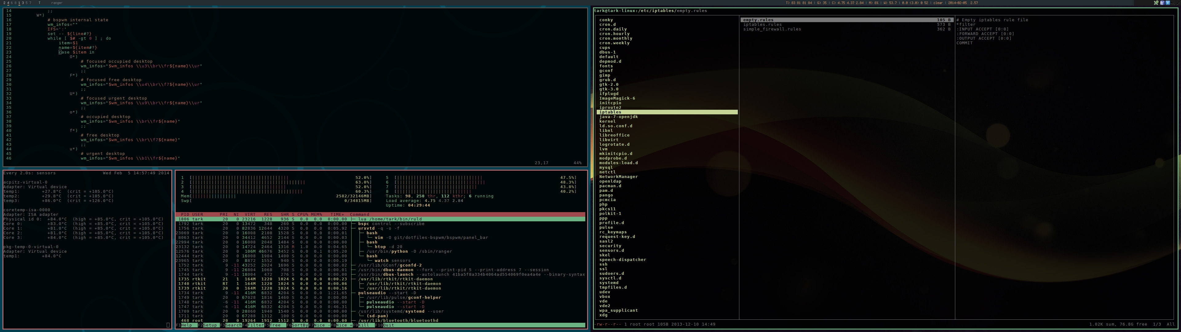 Linux desktop using the binary space partitioning tiling window manager (BSPWM)