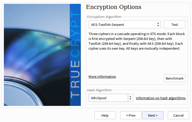 TrueCrypt encryption and hash algorithm selection