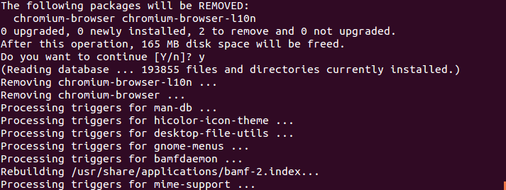 Ubuntu Terminal showing sample output from the sudo apt-get remove command