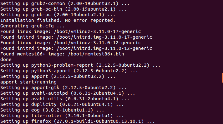 Ubuntu Terminal showing sample output from the sudo apt-get upgrade command